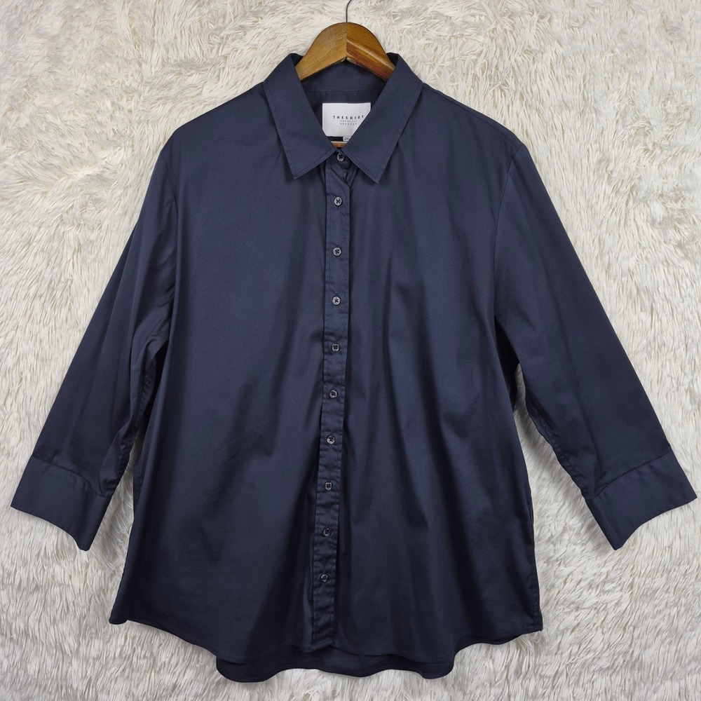 The Shirt By Rochelle Behrens Navy Blue No Gap Button Down 3/4 Sleeve Top 2XL